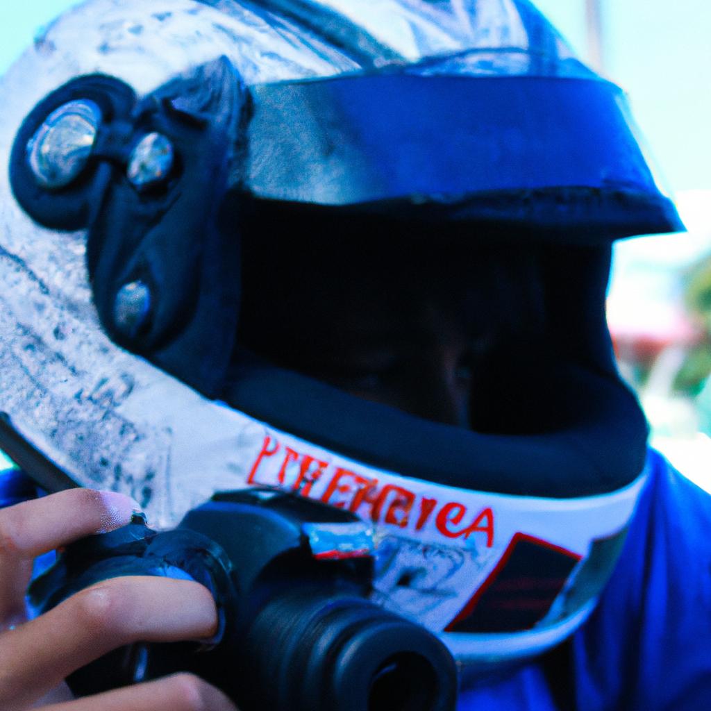 Person wearing camera on helmet