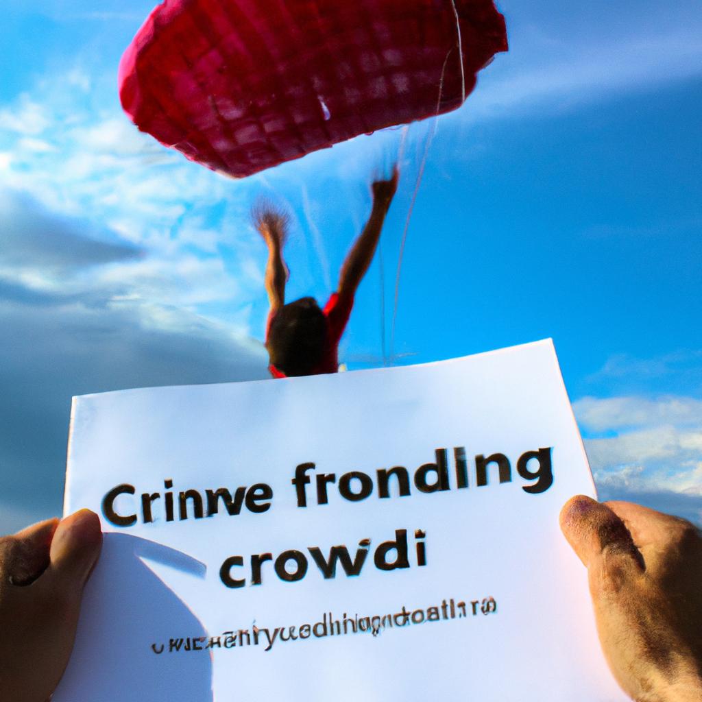 Person skydiving with crowdfunding sign