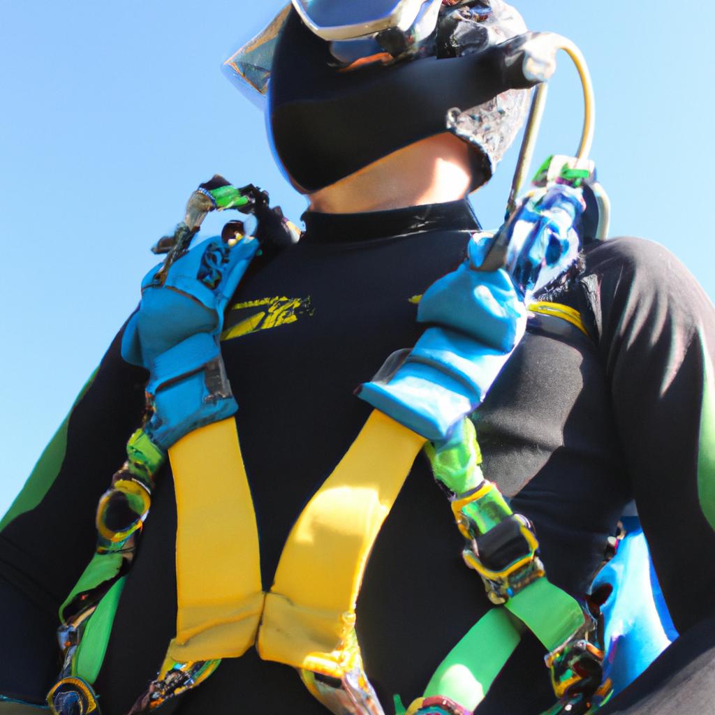 Person wearing skydiving safety gear