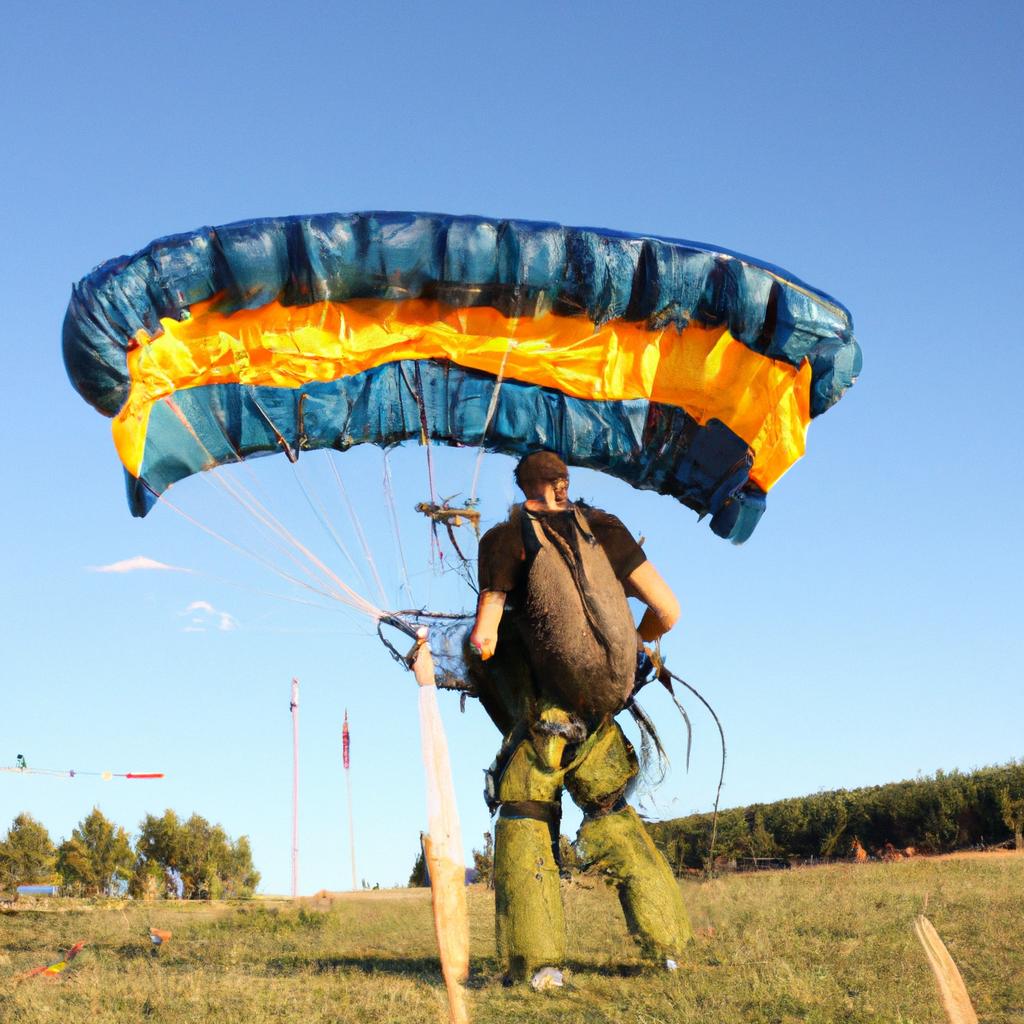 Person checking parachute before jump